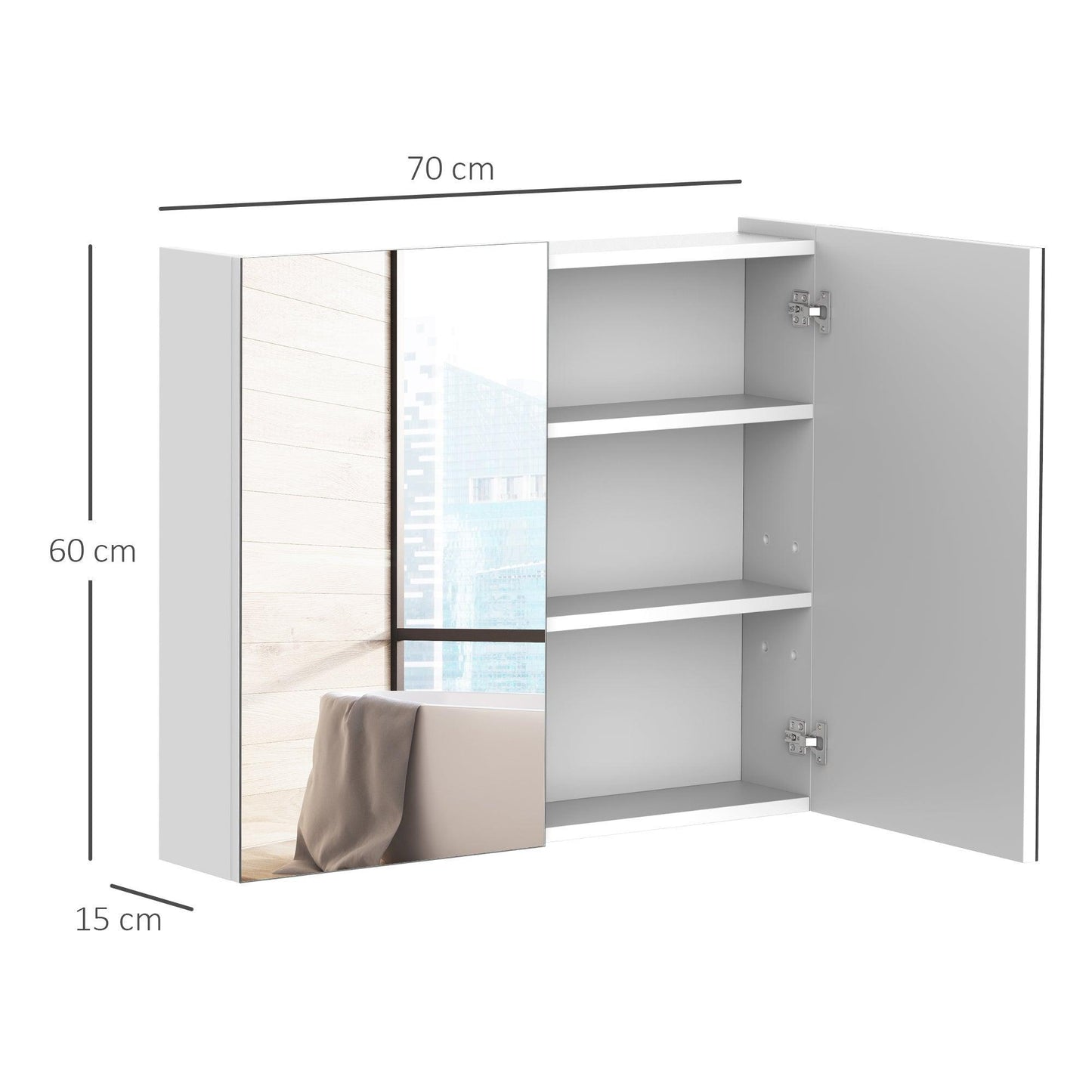 HOMCOM Bathroom Mirror Cabinet Wall Mounted Double Door - White - ALL4U RETAILER LTD