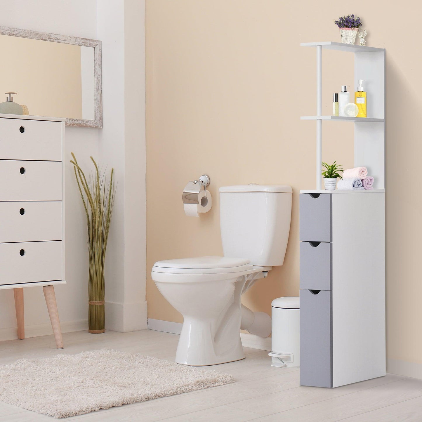 HOMCOM Bathroom Storage Cabinet - Grey & White - ALL4U RETAILER LTD