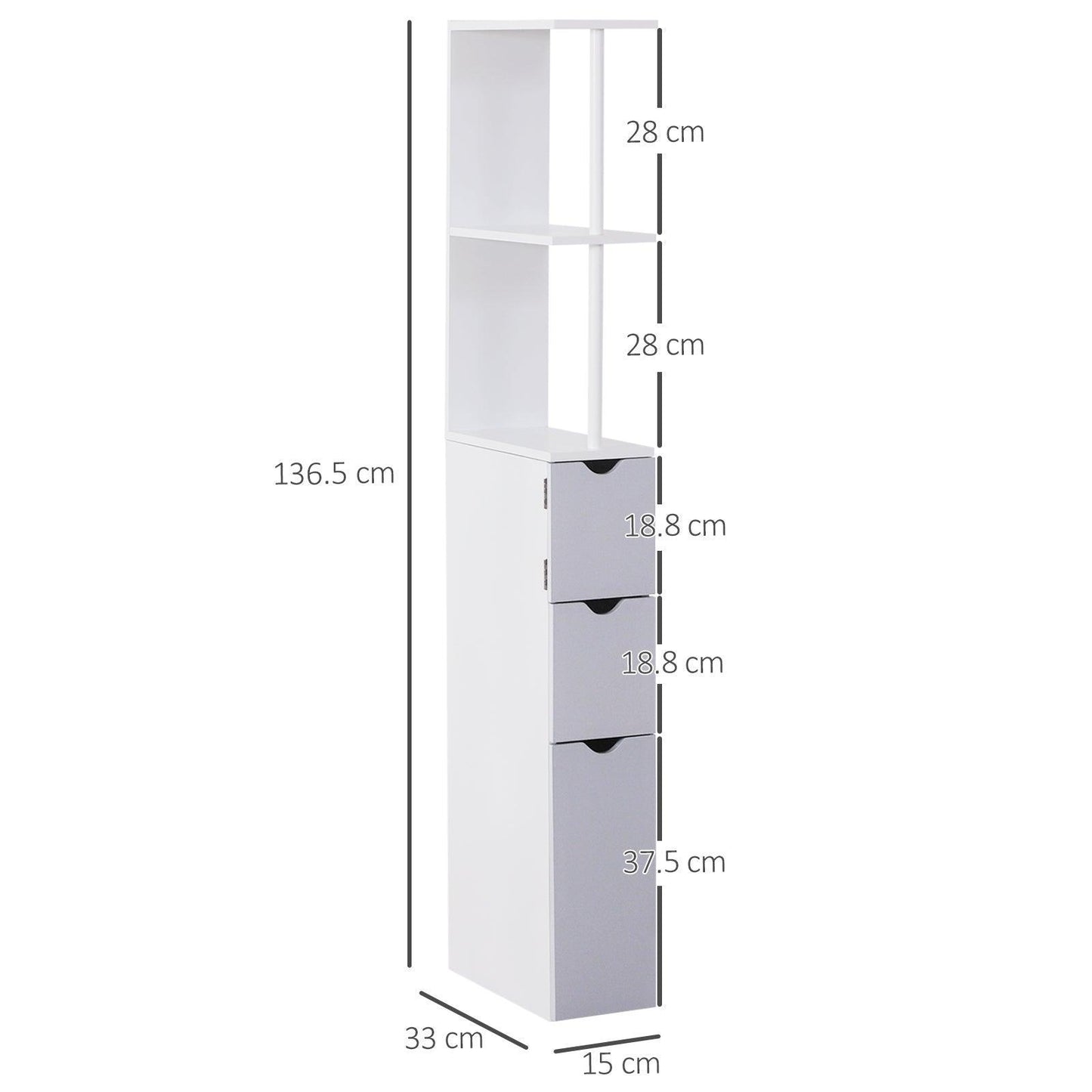 HOMCOM Bathroom Storage Cabinet - Grey & White - ALL4U RETAILER LTD