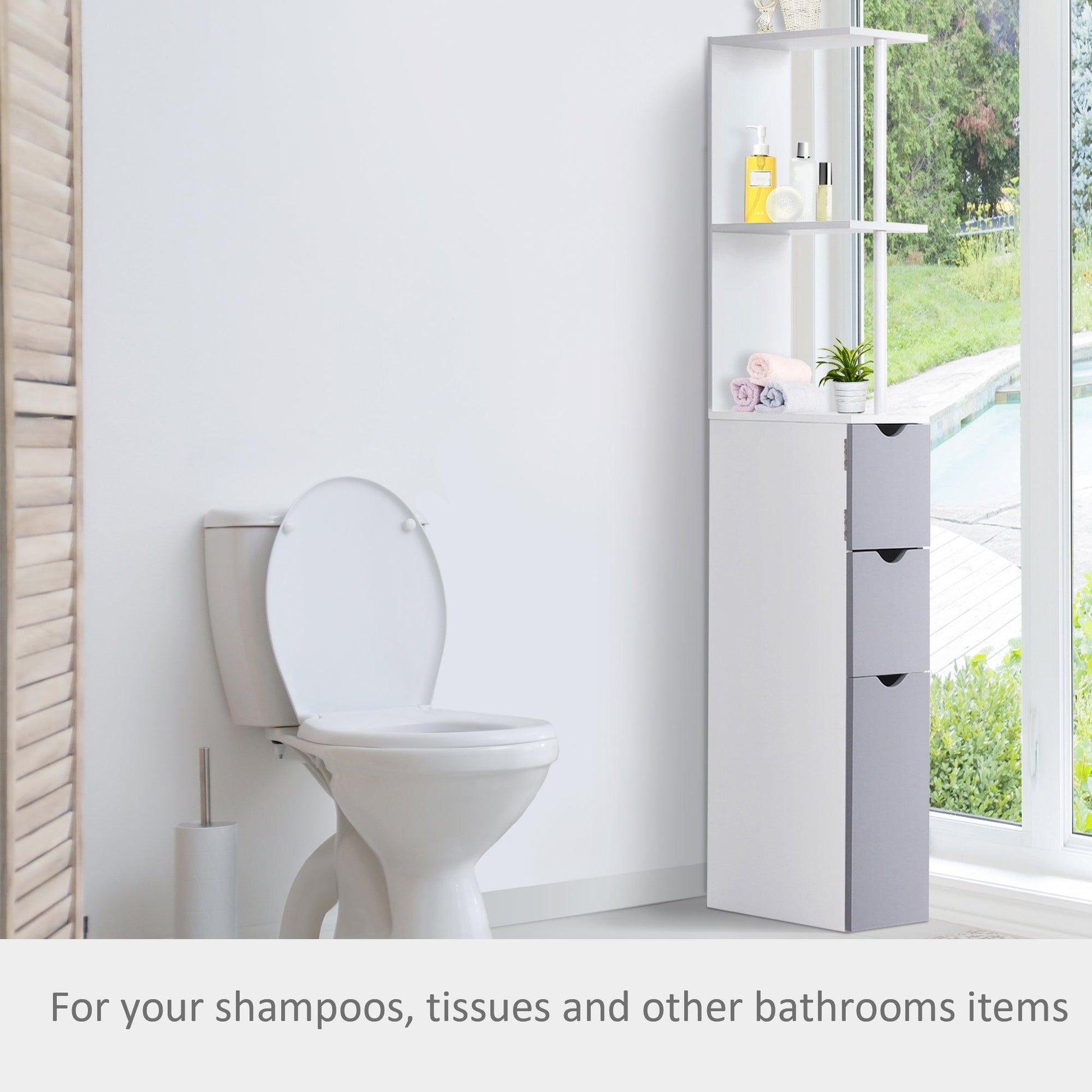 HOMCOM Bathroom Storage Cabinet - Grey & White - ALL4U RETAILER LTD