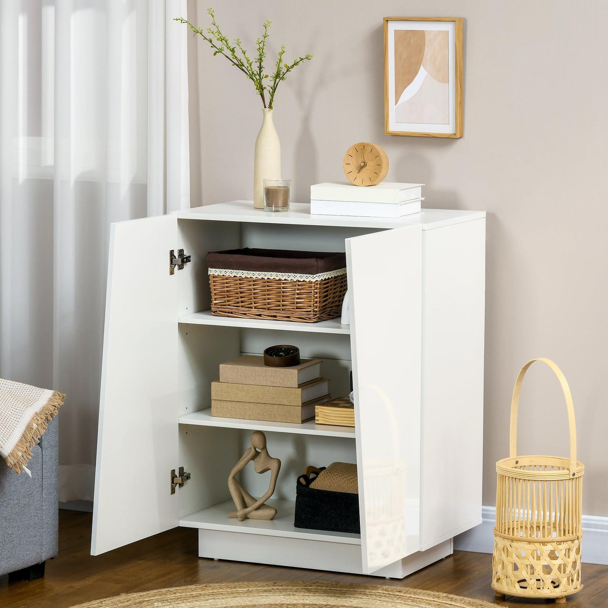 HOMCOM Bedroom Storage Cabinet - White - ALL4U RETAILER LTD