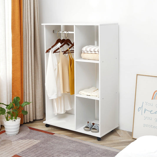 HOMCOM Bedroom Wardrobe with Hanging Rail & Storage - White - ALL4U RETAILER LTD
