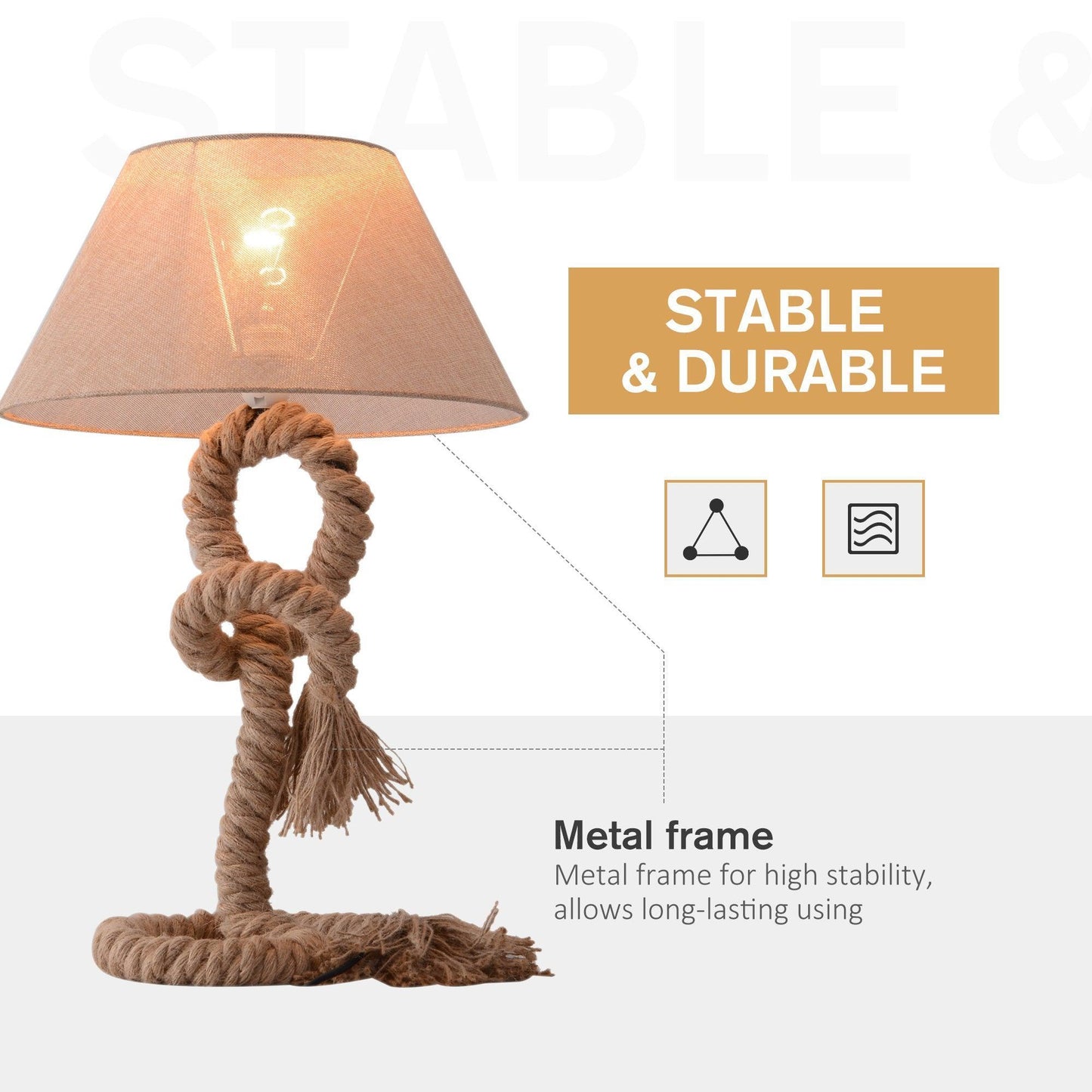 HOMCOM Bedside Lamp - Nautical Twisted Rope Design - ALL4U RETAILER LTD