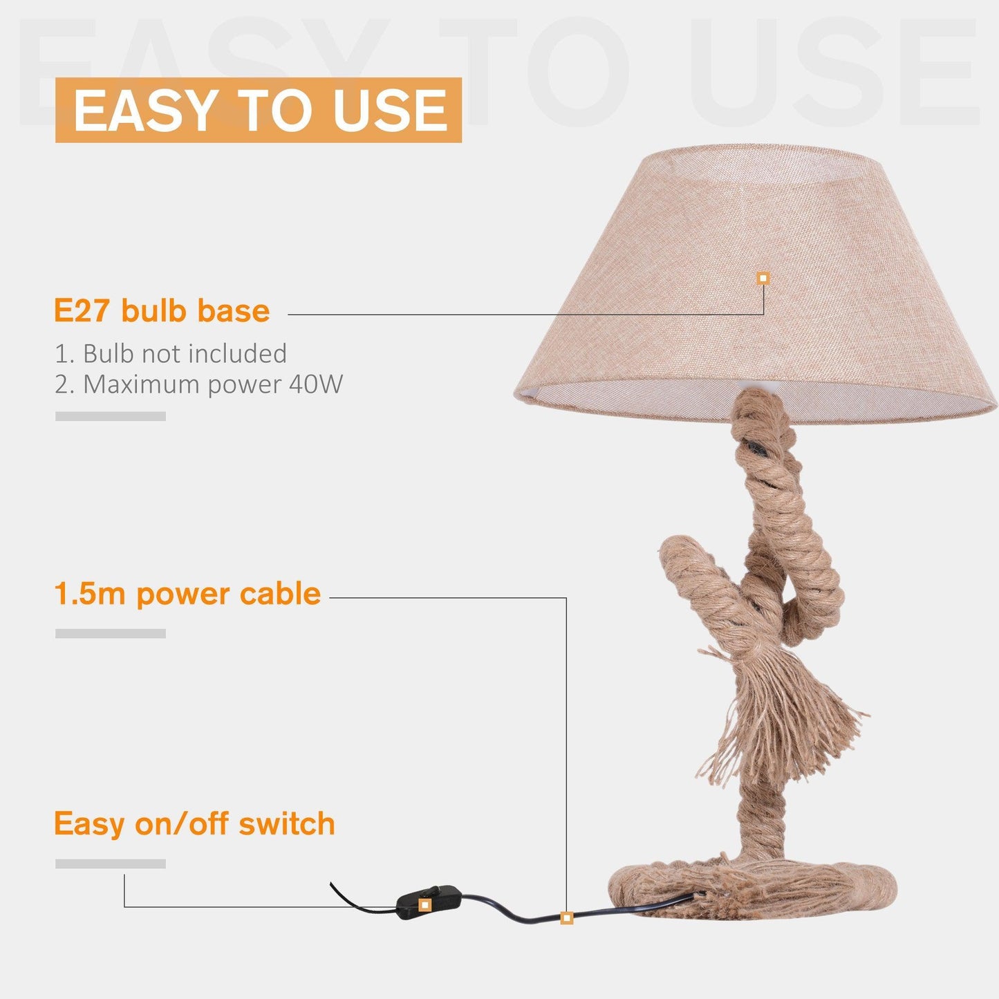 HOMCOM Bedside Lamp - Nautical Twisted Rope Design - ALL4U RETAILER LTD