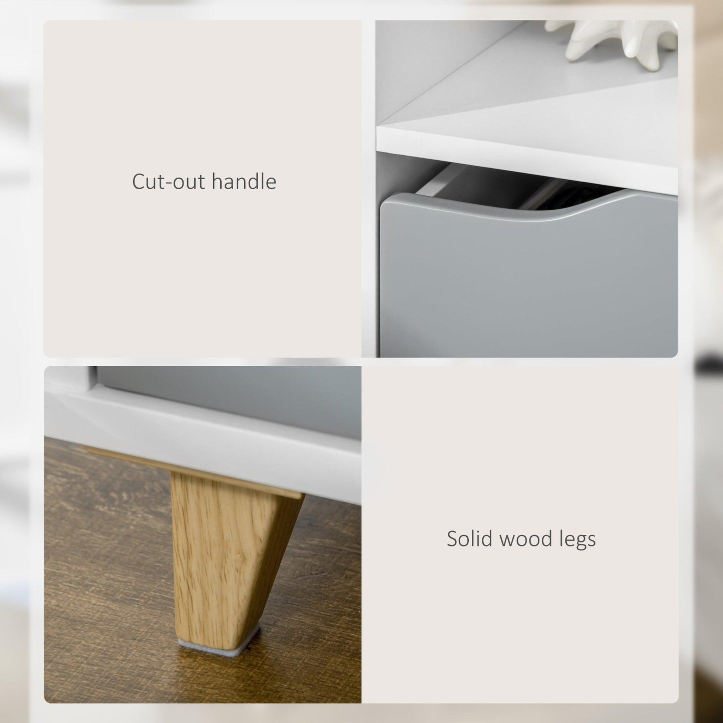 HOMCOM Bedside Table, Shelf & Drawer, White/Grey - ALL4U RETAILER LTD
