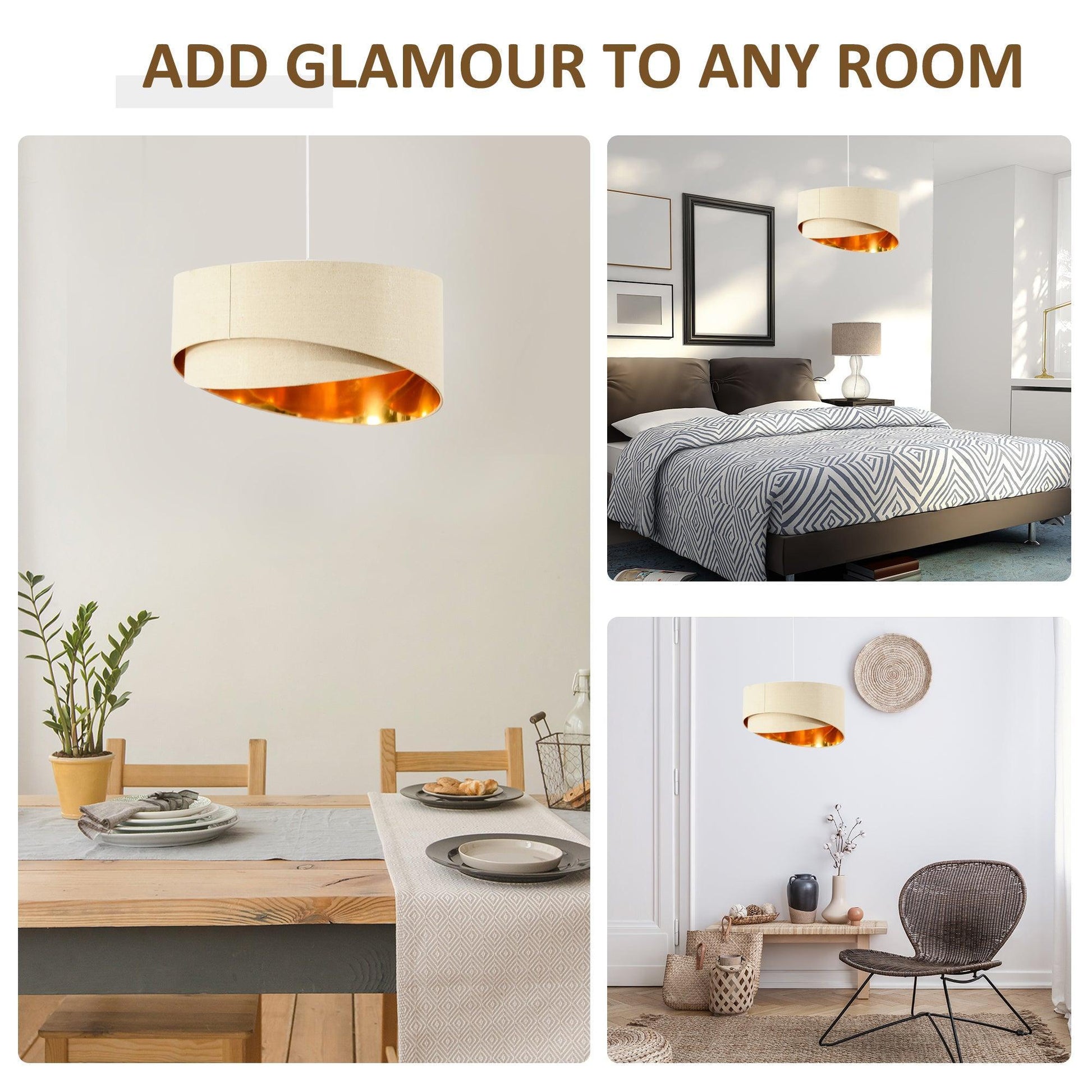 HOMCOM Beige Pendant Light with Adjustable Chain and Nested Lampshade - ALL4U RETAILER LTD