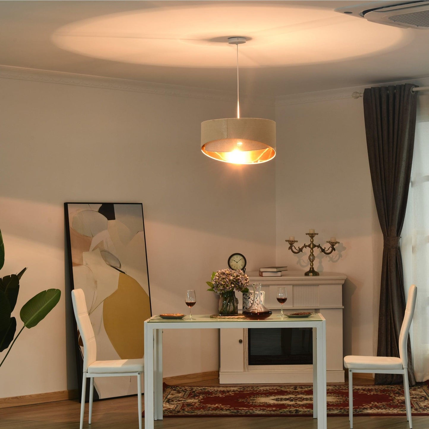 HOMCOM Beige Pendant Light with Adjustable Chain and Nested Lampshade - ALL4U RETAILER LTD