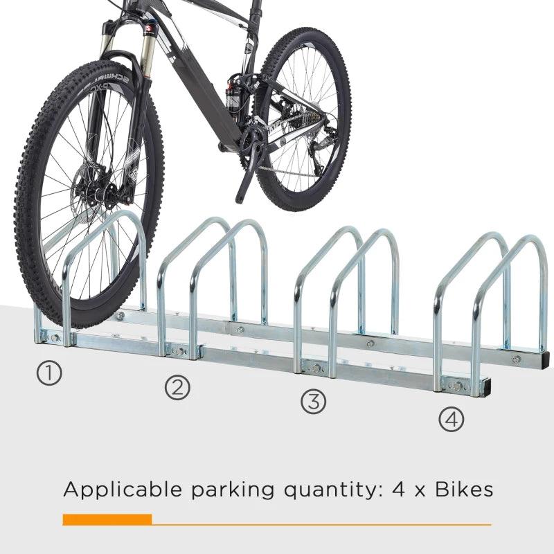 HOMCOM Bike Stand | Floor/Wall Mount | Cycle Storage (4 Racks) - ALL4U RETAILER LTD