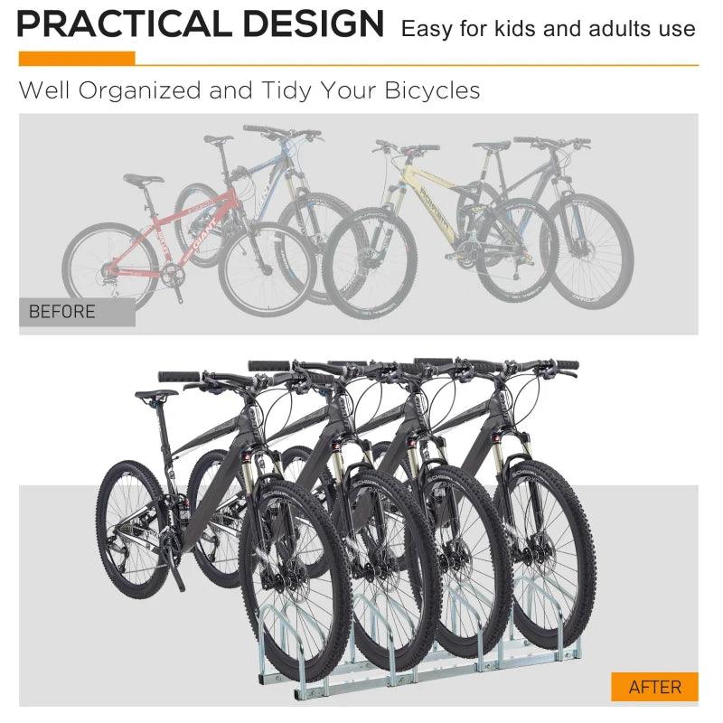 HOMCOM Bike Stand | Floor/Wall Mount | Cycle Storage (4 Racks) - ALL4U RETAILER LTD