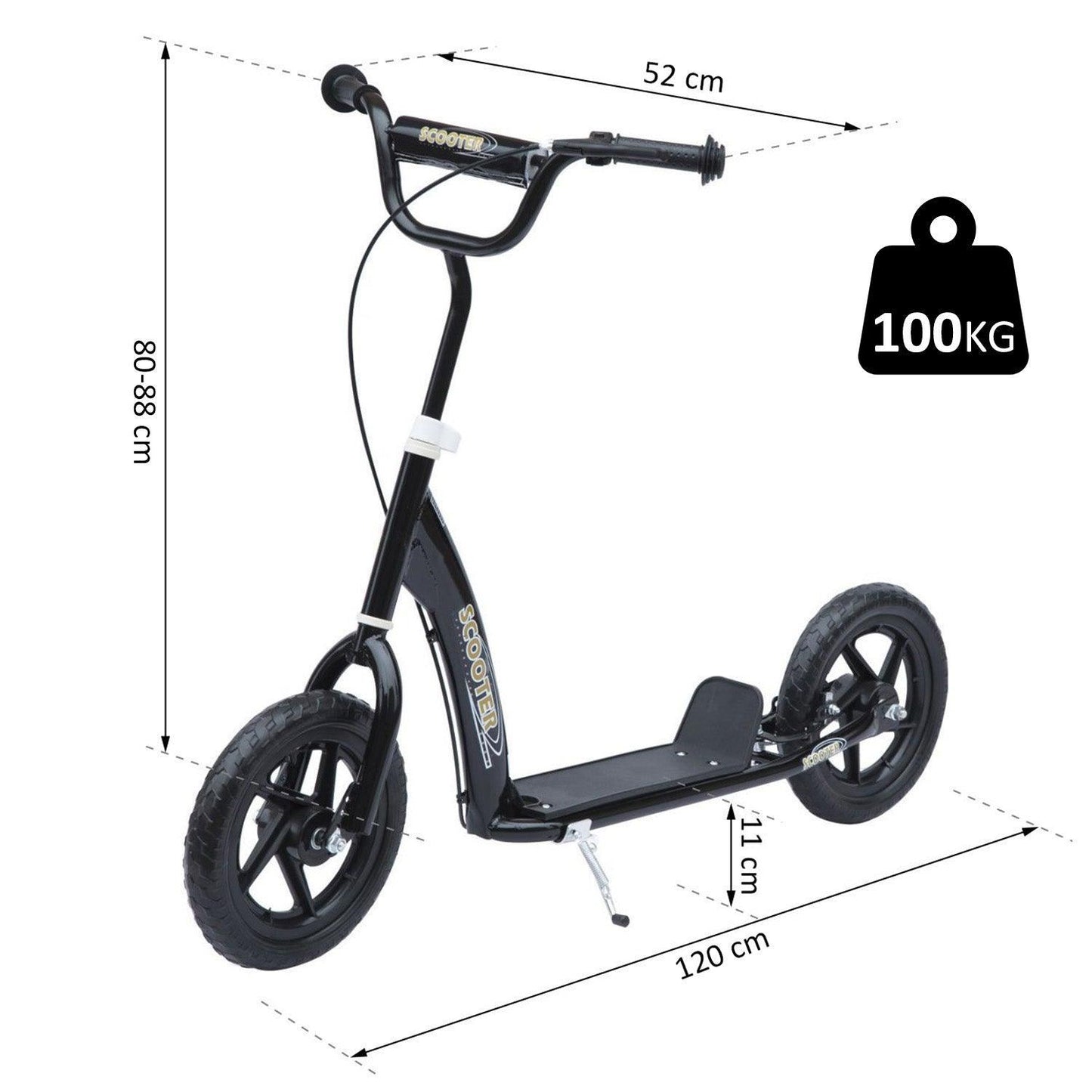 HOMCOM Black 12 Tire Scooter - ALL4U RETAILER LTD