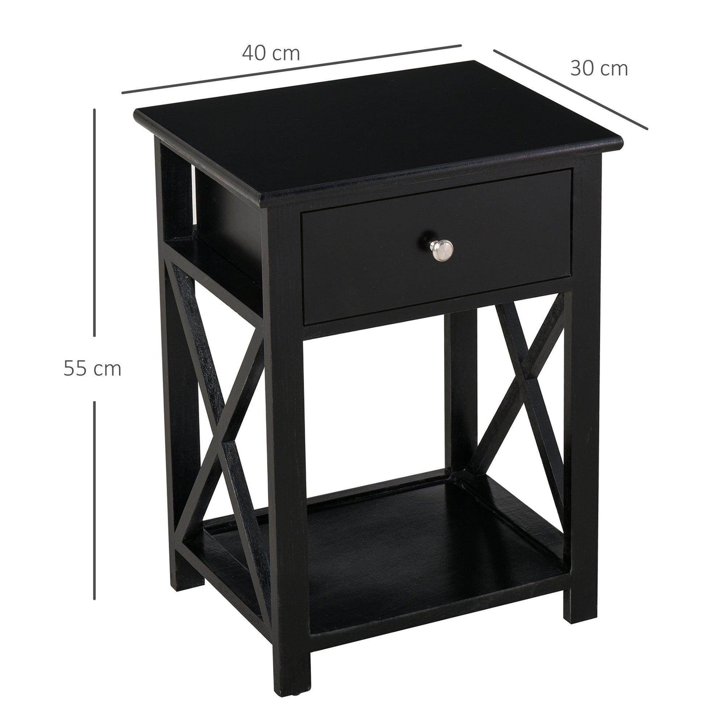 HOMCOM Black Accent End Table w/ Drawer & Storage Shelf - ALL4U RETAILER LTD