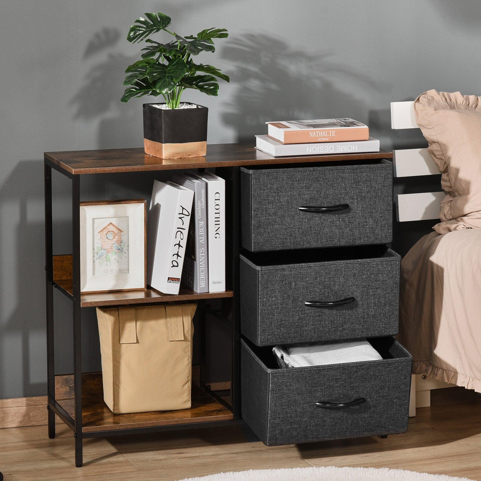 HOMCOM Black Chest of Drawers with Shelves & Fabric Drawers - ALL4U RETAILER LTD