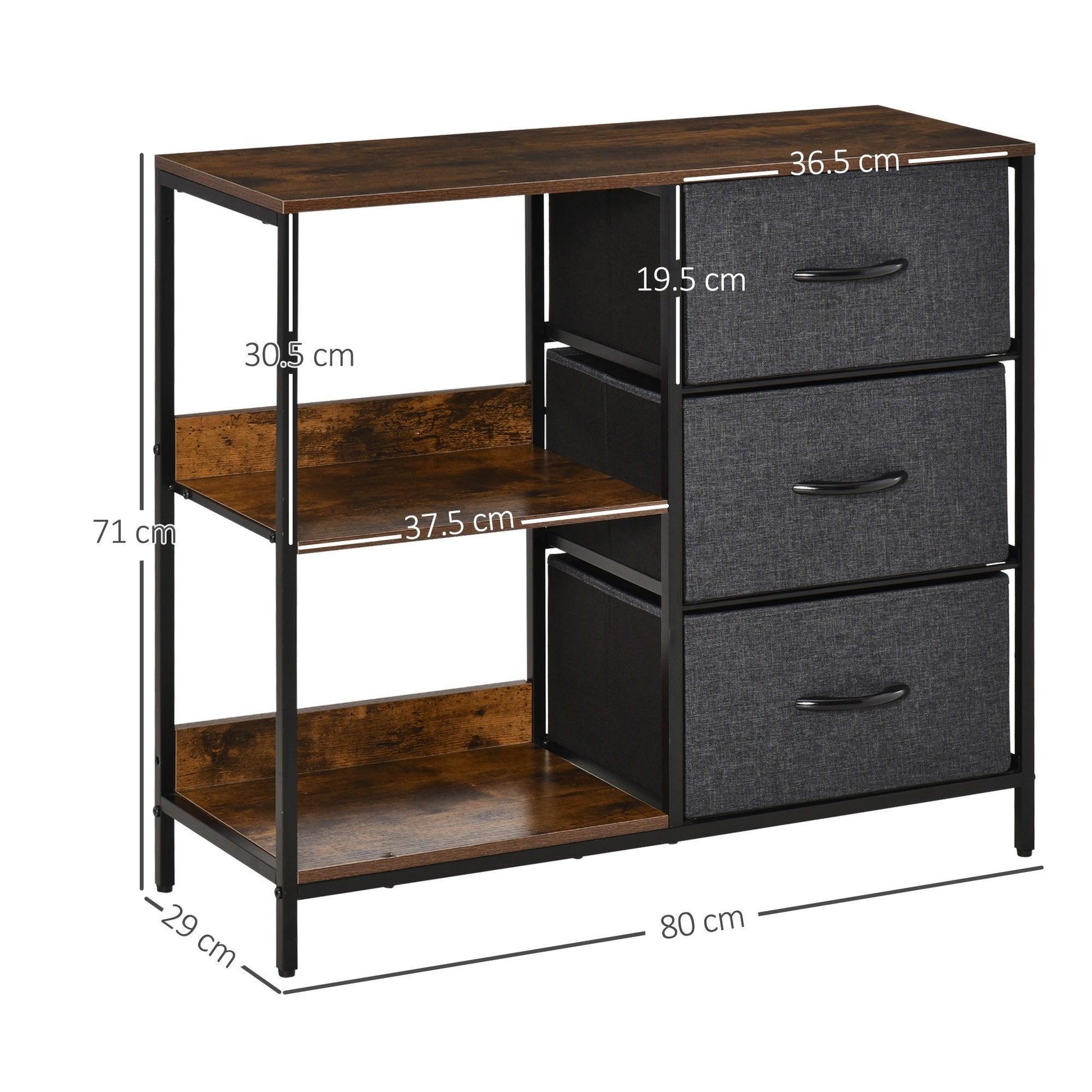 HOMCOM Black Chest of Drawers with Shelves & Fabric Drawers - ALL4U RETAILER LTD