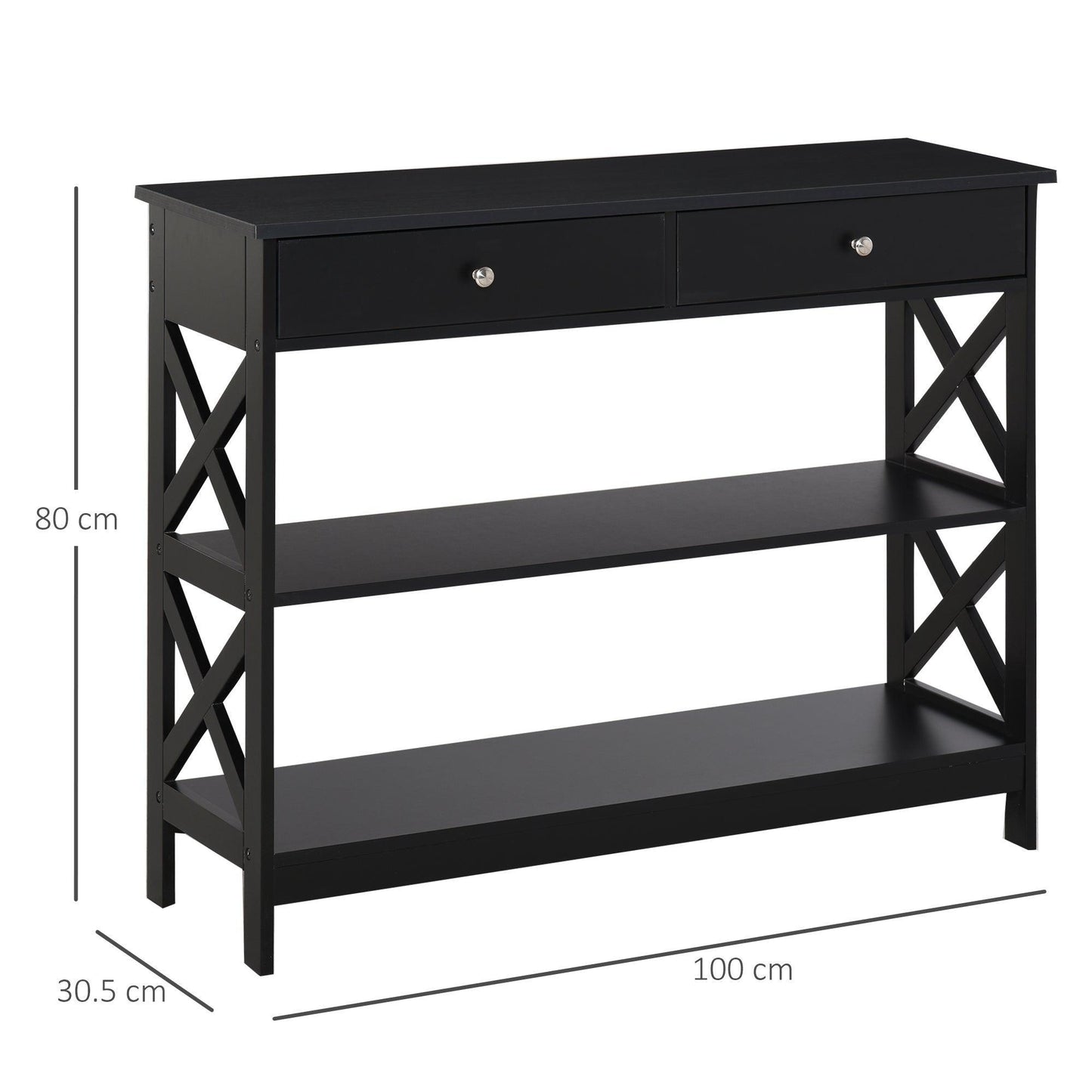 HOMCOM Black Console Table with Shelves & Drawers - ALL4U RETAILER LTD