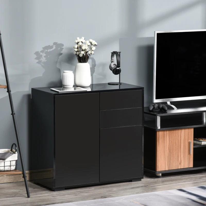 HOMCOM Black Gloss Sideboard - 2 Drawers, Push-Open Design - ALL4U RETAILER LTD