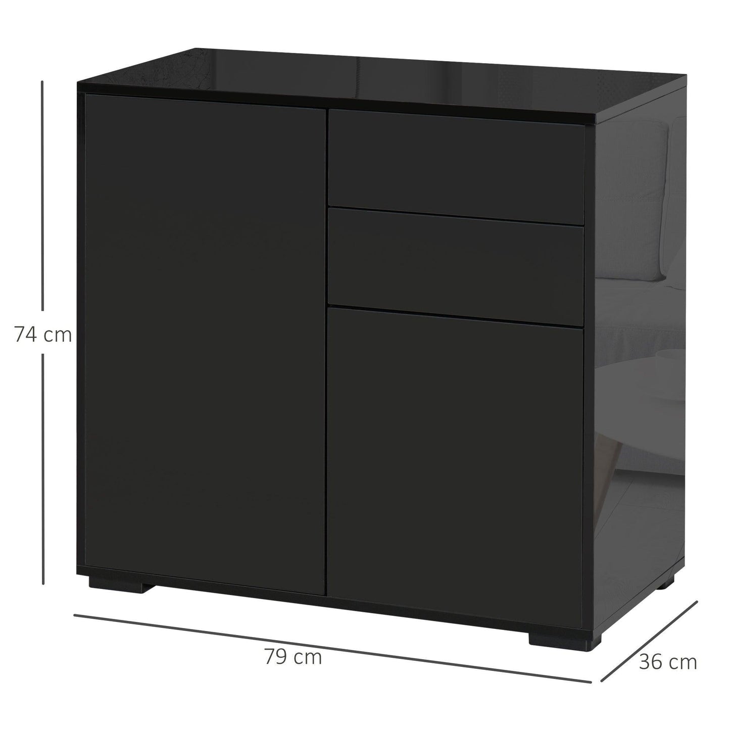 HOMCOM Black High Gloss Sideboard - Stylish 2-Drawer Cabinet - ALL4U RETAILER LTD