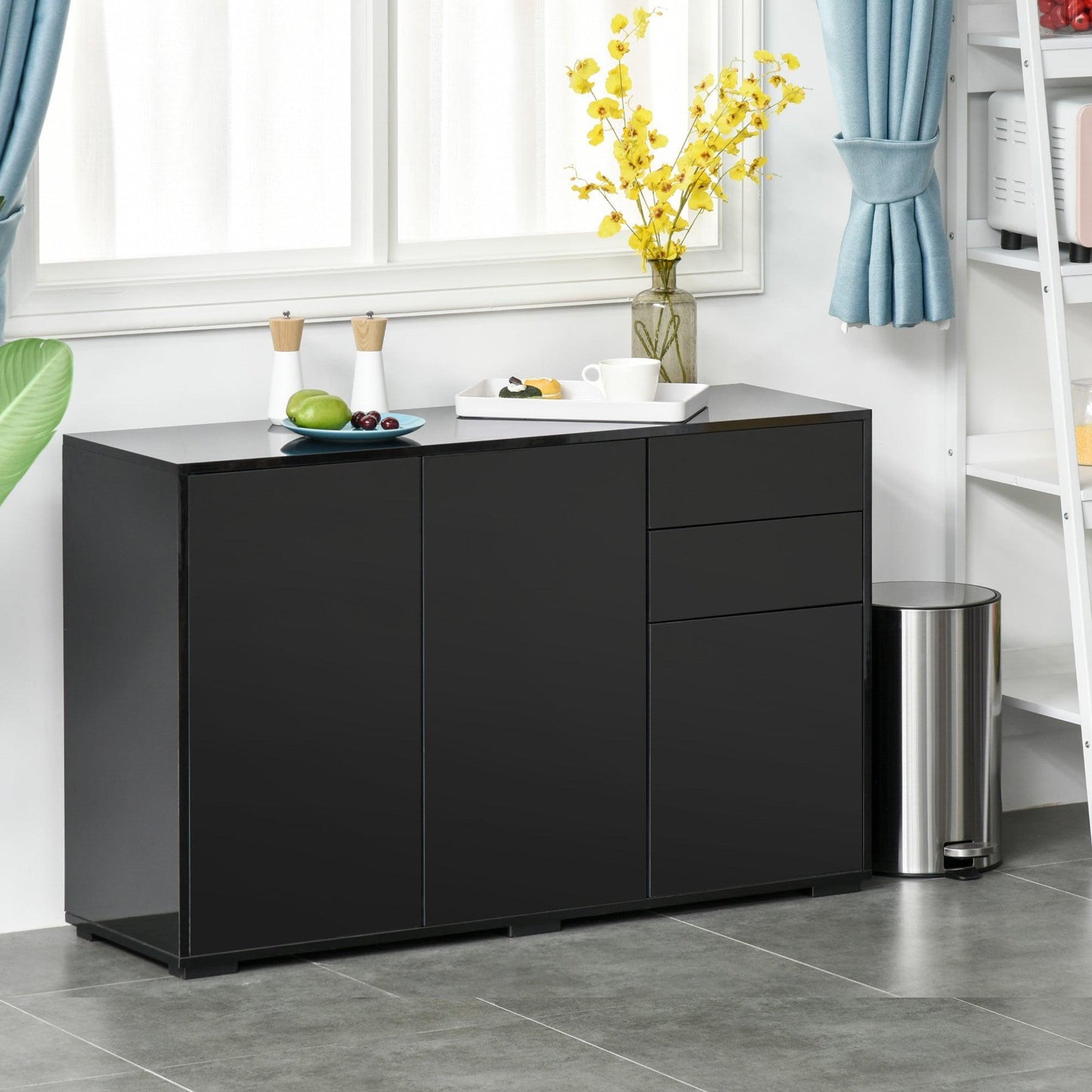 HOMCOM Black High Gloss Sideboard - Stylish 2-Drawer Cabinet - ALL4U RETAILER LTD