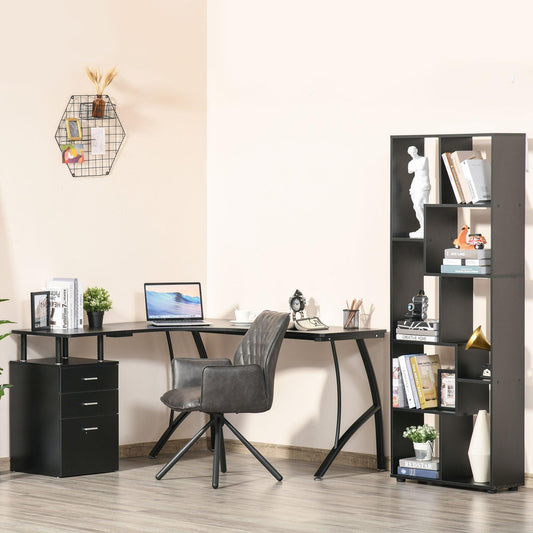 HOMCOM Black L-Shaped Desk with Storage Drawer - Efficient Workstation - ALL4U RETAILER LTD