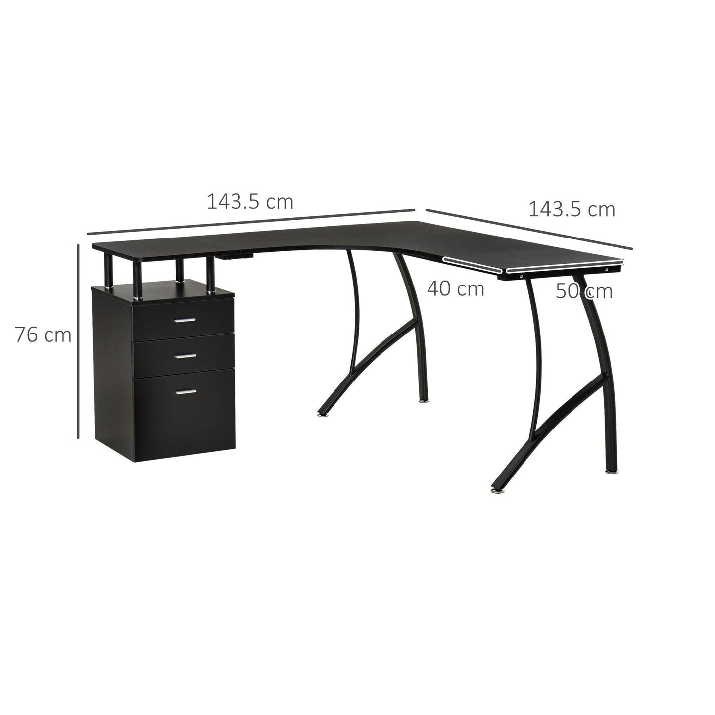 HOMCOM Black L-Shaped Desk with Storage Drawer - Efficient Workstation - ALL4U RETAILER LTD