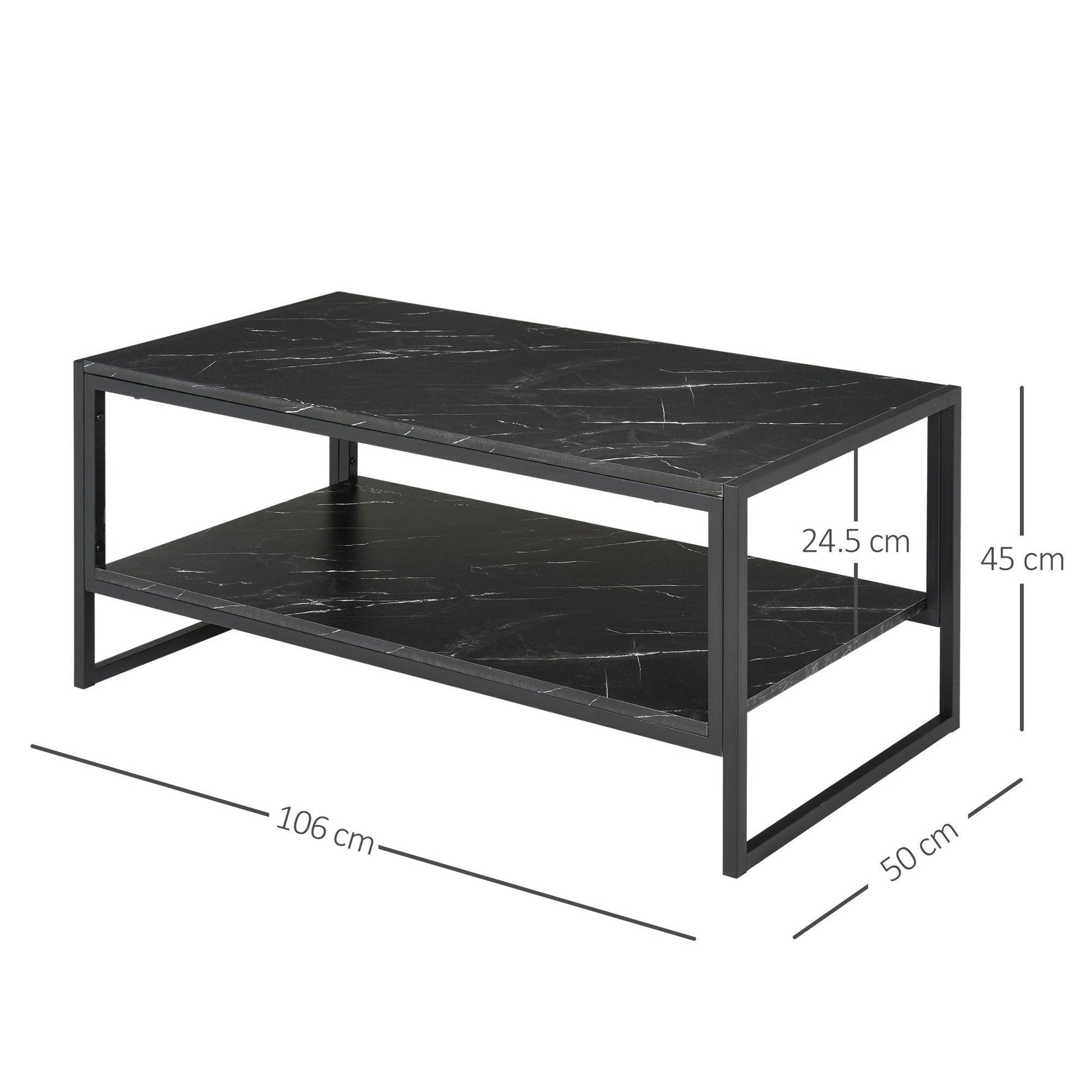 HOMCOM Black Marble Print Coffee Table - 2-Tier Modern Design - ALL4U RETAILER LTD