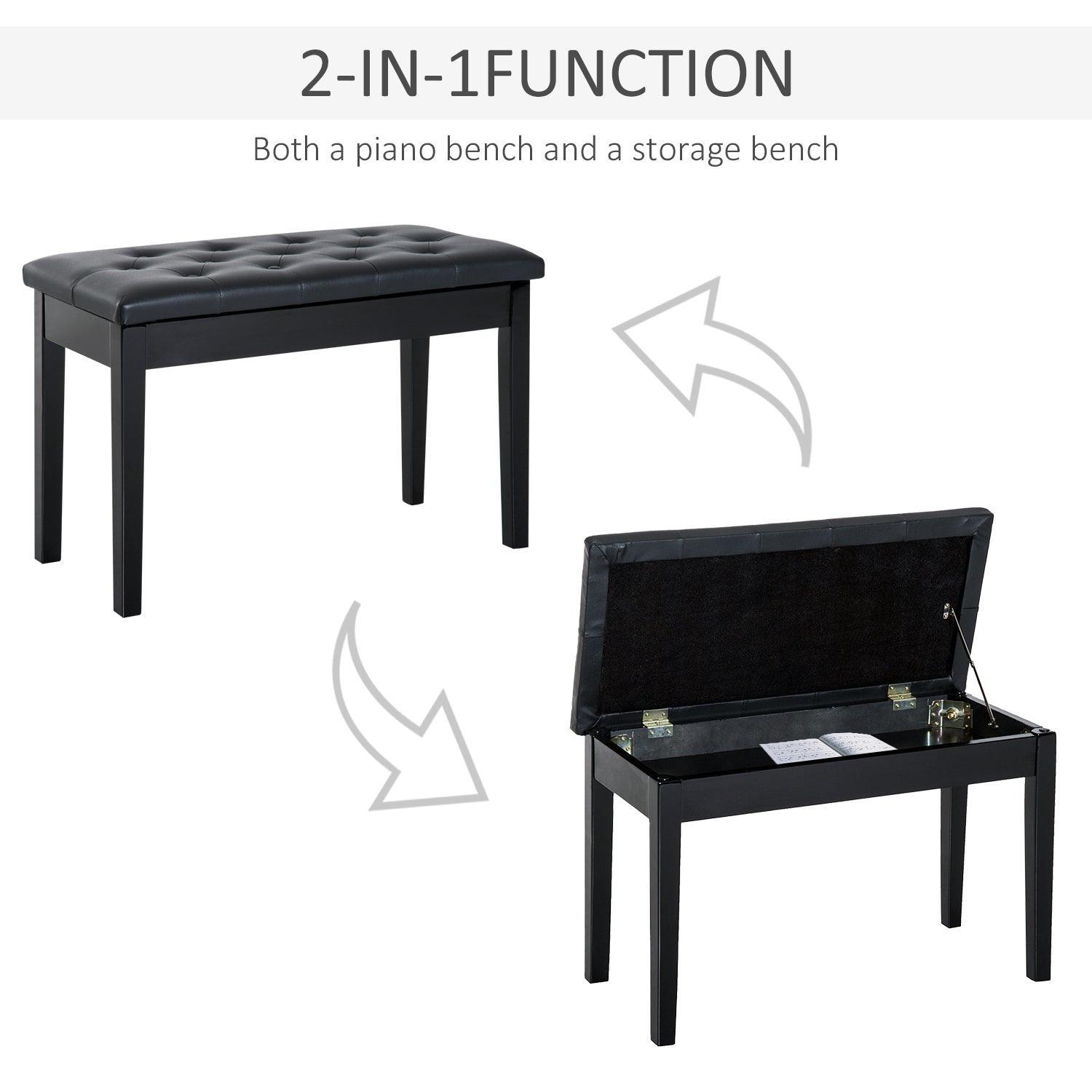 HOMCOM Black Piano Stool with Storage, 76x36x50cm - ALL4U RETAILER LTD