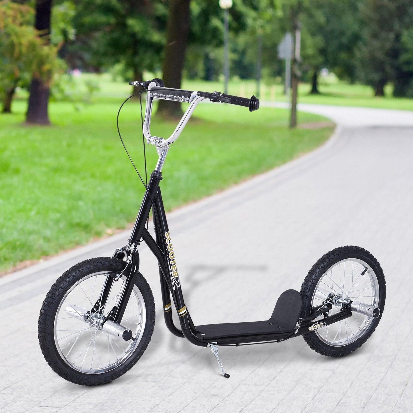 HOMCOM Black Pneumatic 16 Tire Scooter - ALL4U RETAILER LTD