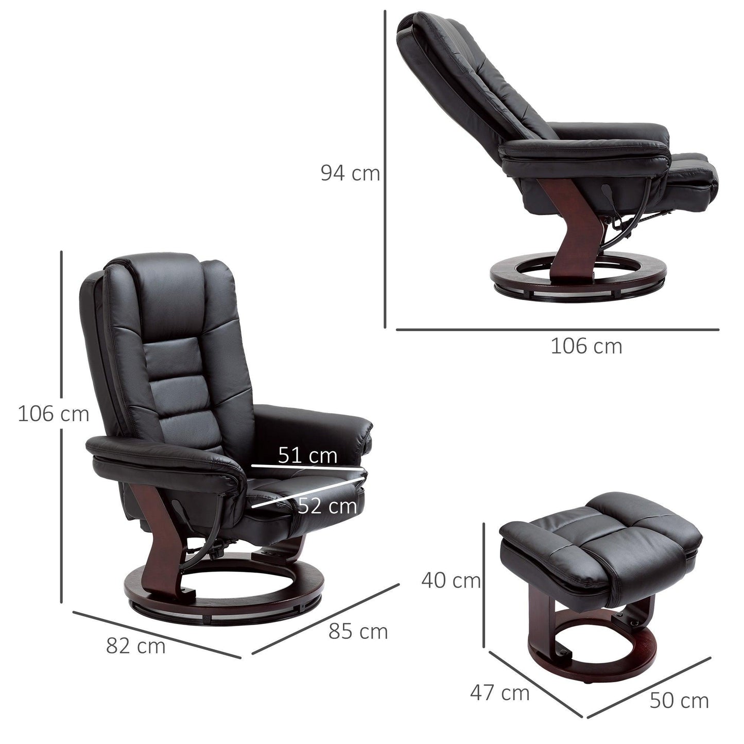 HOMCOM Black PU Leather Recliner & Footrest: Comfy & Stylish - ALL4U RETAILER LTD