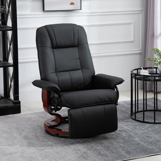 HOMCOM Black Recliner Armchair, Faux Leather, Wooden Base - ALL4U RETAILER LTD