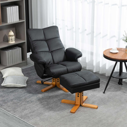 HOMCOM Black Recliner Chair with Footstool, Storage - ALL4U RETAILER LTD