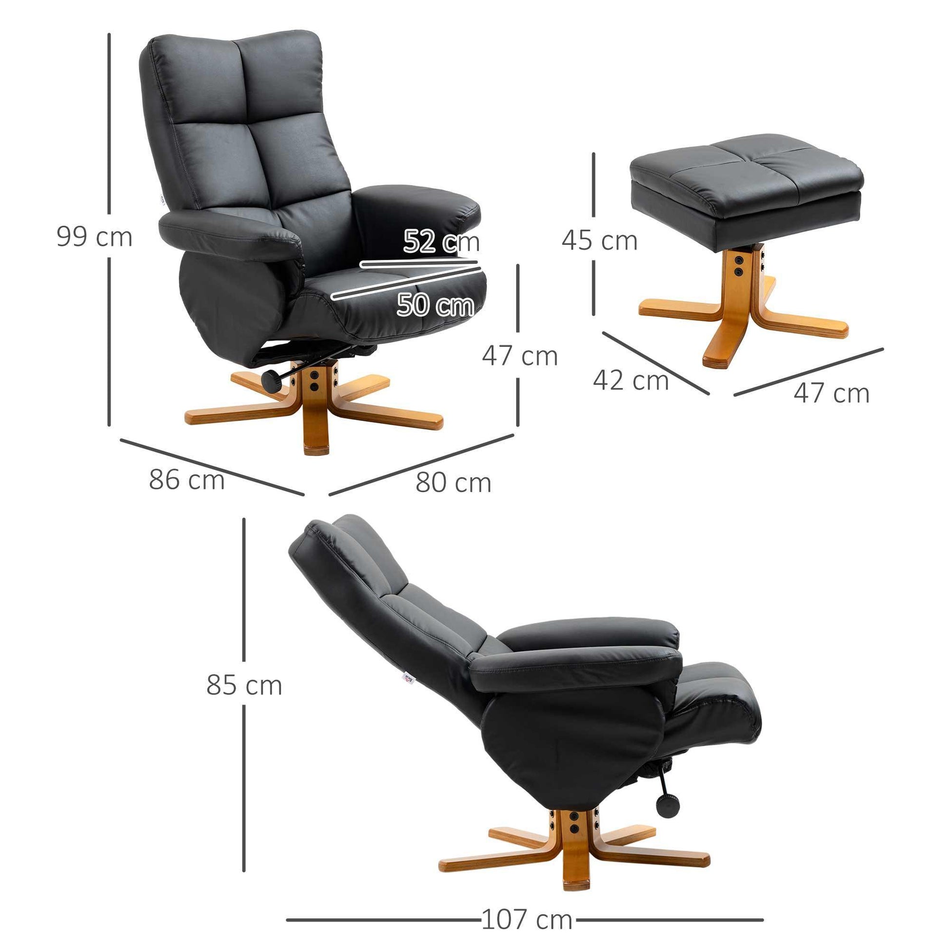 HOMCOM Black Recliner Chair with Footstool, Storage - ALL4U RETAILER LTD