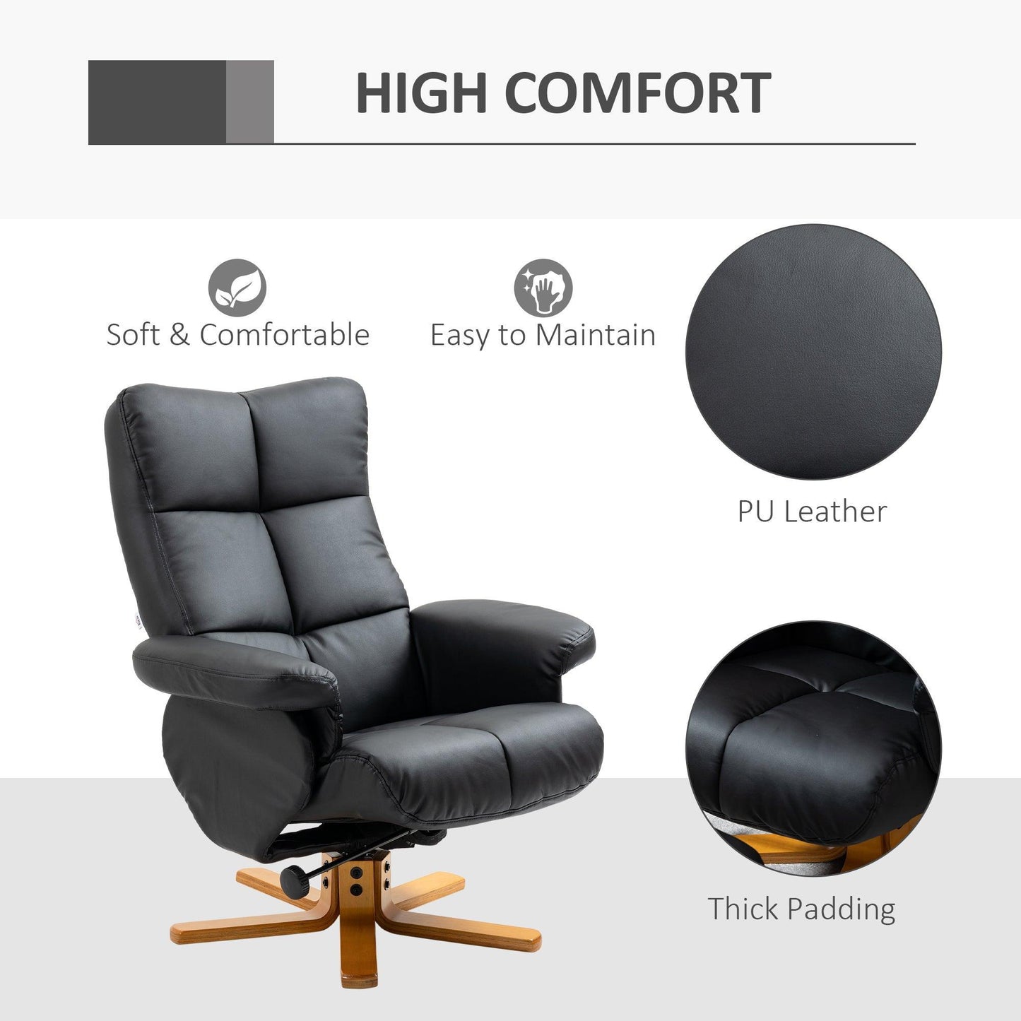 HOMCOM Black Recliner Chair with Footstool, Storage - ALL4U RETAILER LTD