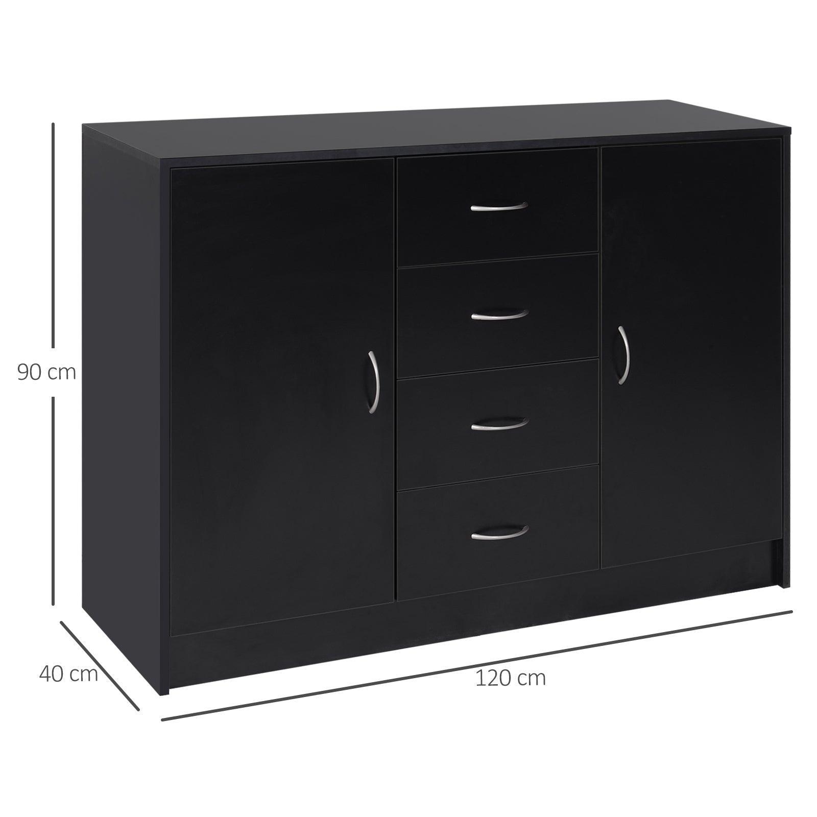HOMCOM Black Sideboard Cabinet with Doors & Drawers - ALL4U RETAILER LTD