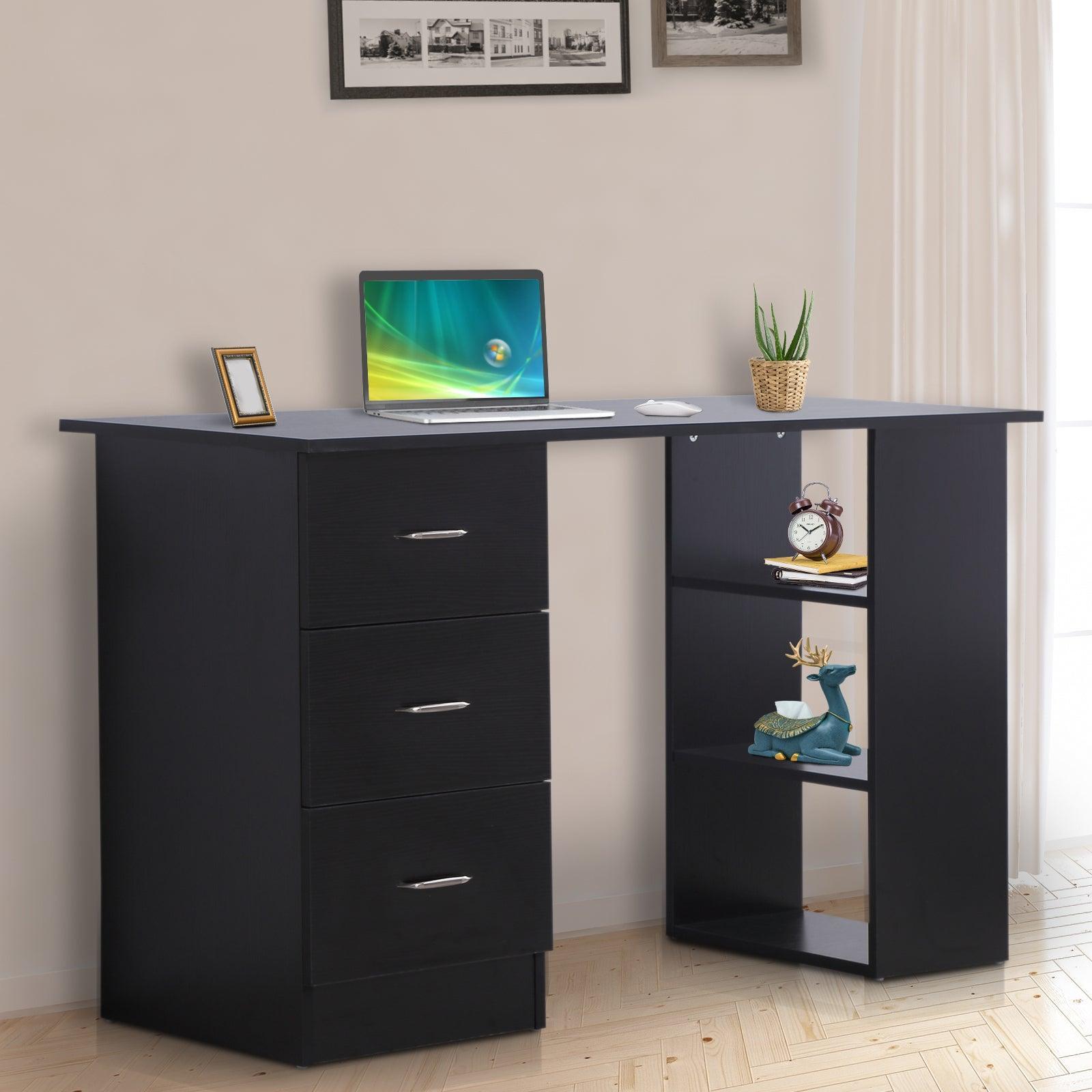 HOMCOM Black Writing Desk with Shelves & Drawers - ALL4U RETAILER LTD