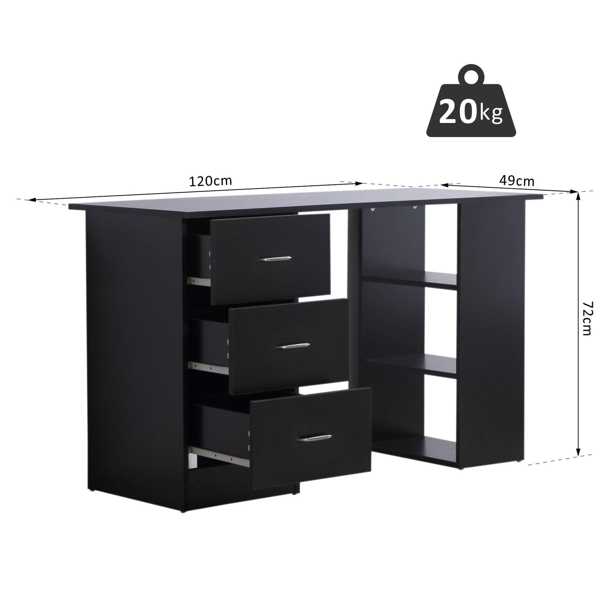 HOMCOM Black Writing Desk with Shelves & Drawers - ALL4U RETAILER LTD