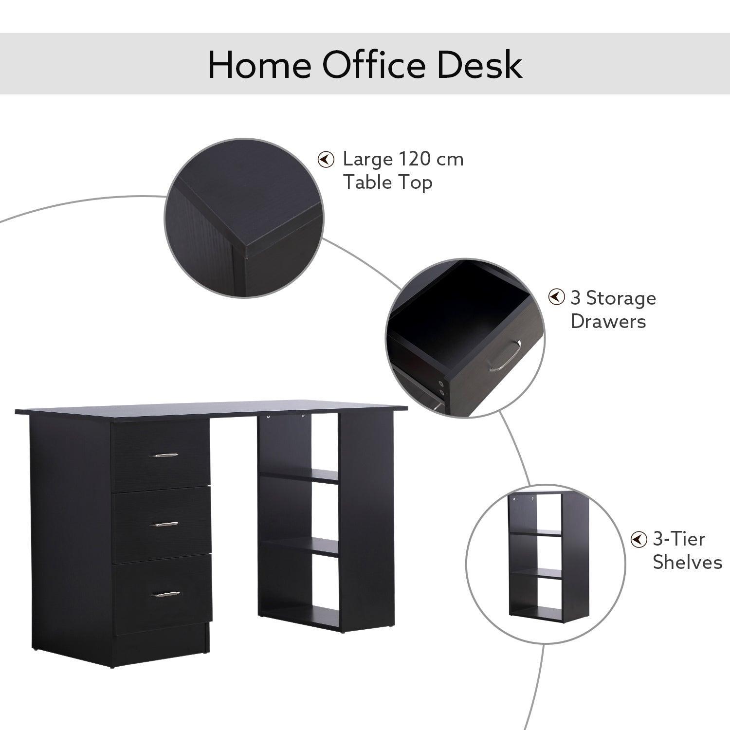 HOMCOM Black Writing Desk with Shelves & Drawers - ALL4U RETAILER LTD