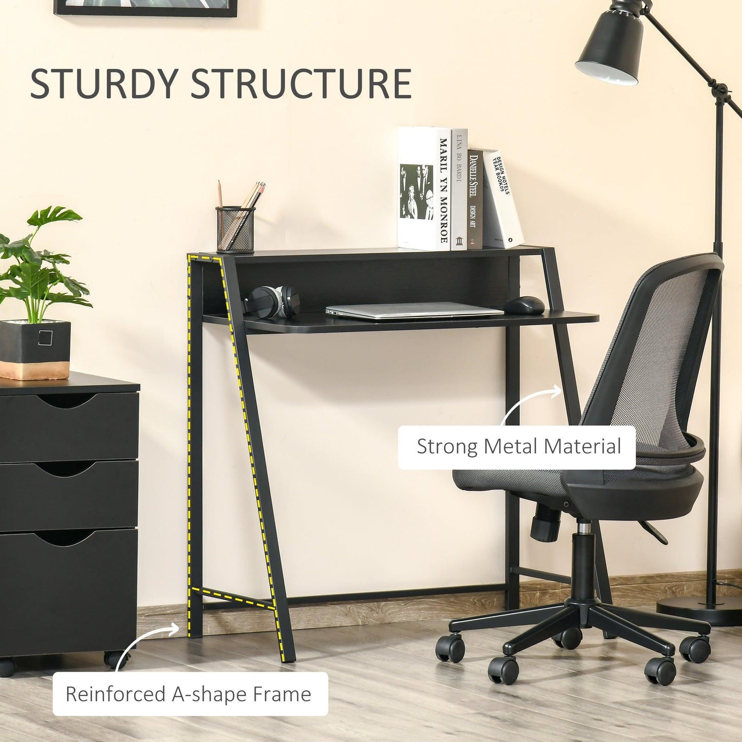 HOMCOM Black Writing Desk with Storage - ALL4U RETAILER LTD