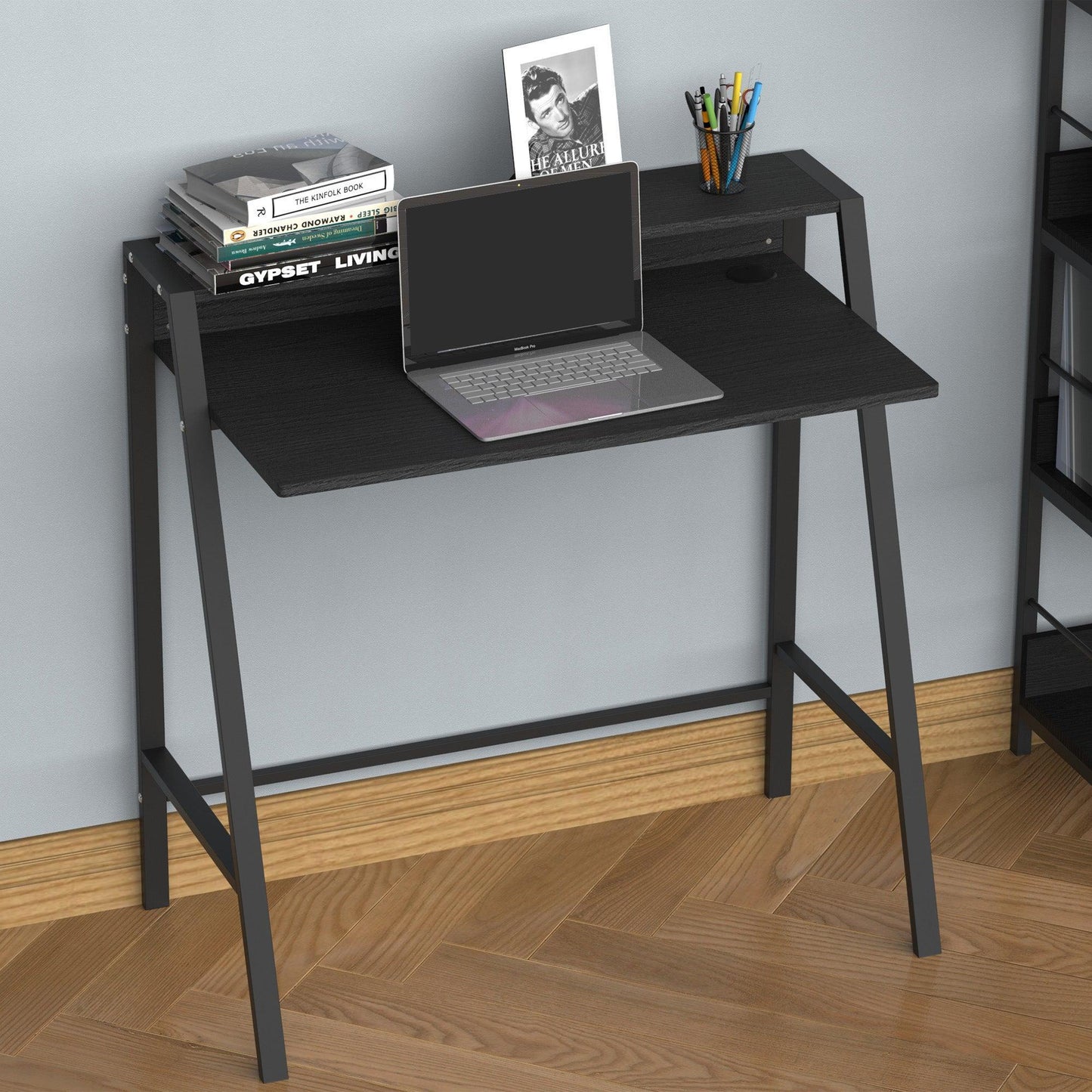 HOMCOM Black Writing Desk with Storage - ALL4U RETAILER LTD