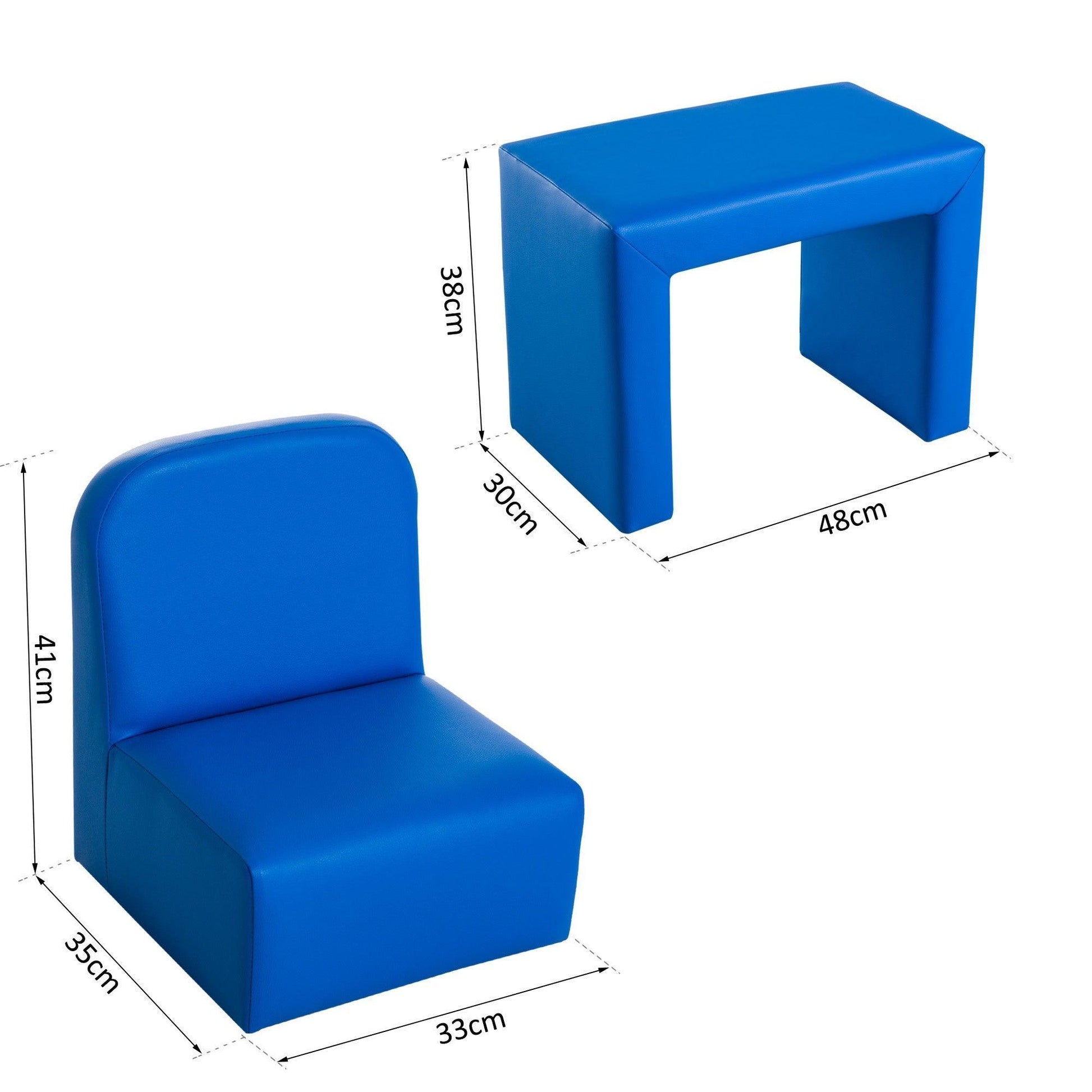 HOMCOM Blue 3-in-1 Kids Sofa: Table Chair Set - ALL4U RETAILER LTD