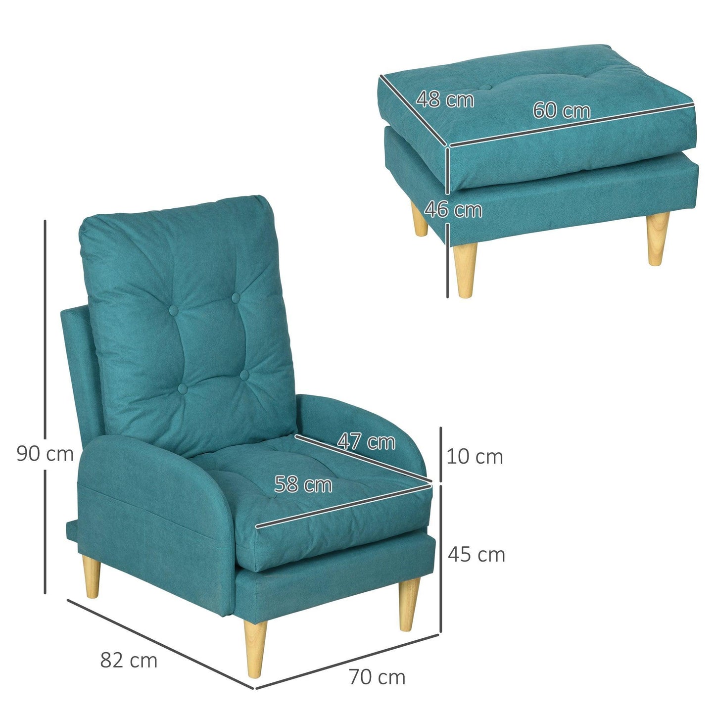 HOMCOM Blue Accent Chair with Footstool - ALL4U RETAILER LTD
