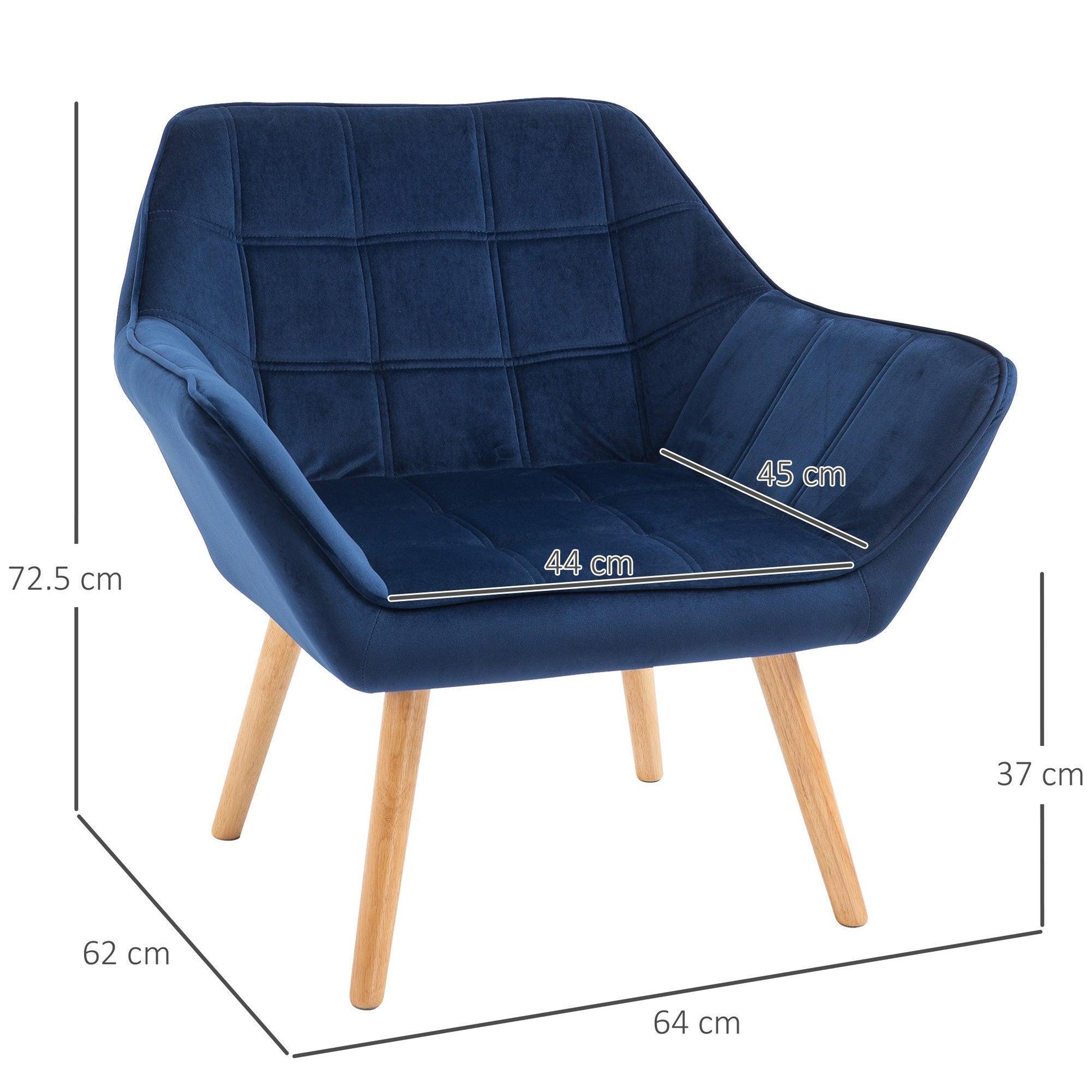 HOMCOM Blue Armchair with Wide Arms & Slanted Back - ALL4U RETAILER LTD