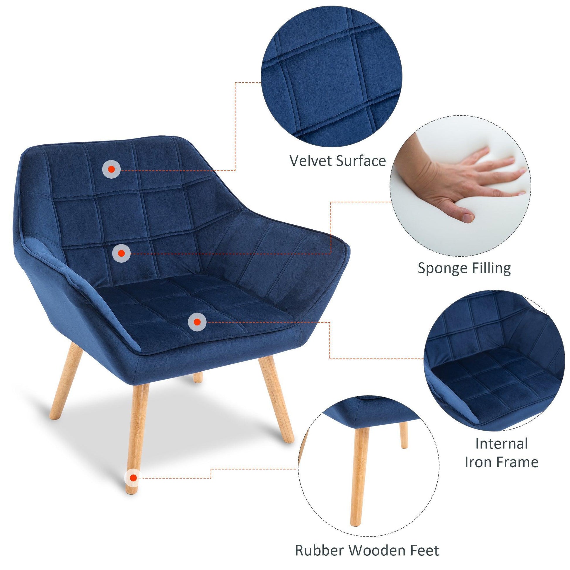 HOMCOM Blue Armchair with Wide Arms & Slanted Back - ALL4U RETAILER LTD