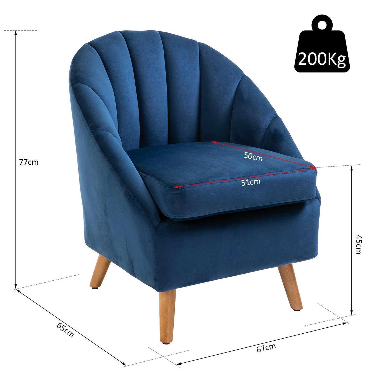 HOMCOM Blue Velvet Accent Chair, Stylish & Comfortable - ALL4U RETAILER LTD