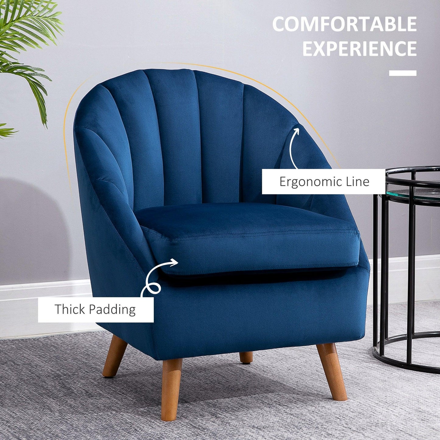 HOMCOM Blue Velvet Accent Chair, Stylish & Comfortable - ALL4U RETAILER LTD