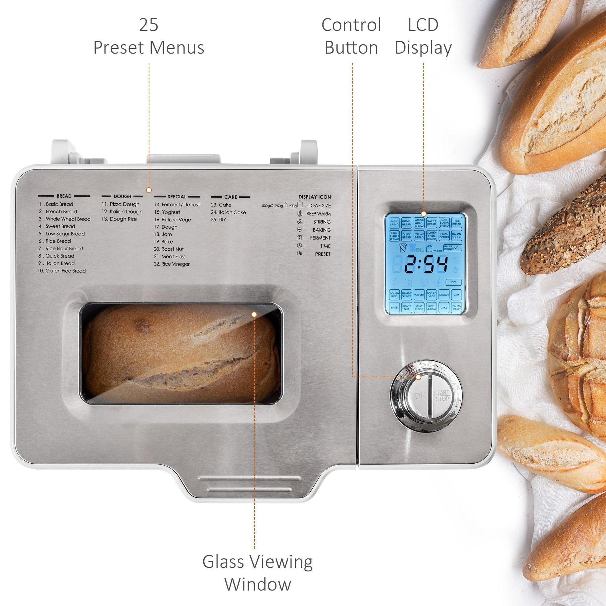 HOMCOM Bread Machine: Programmable Stainless Dough Maker - ALL4U RETAILER LTD