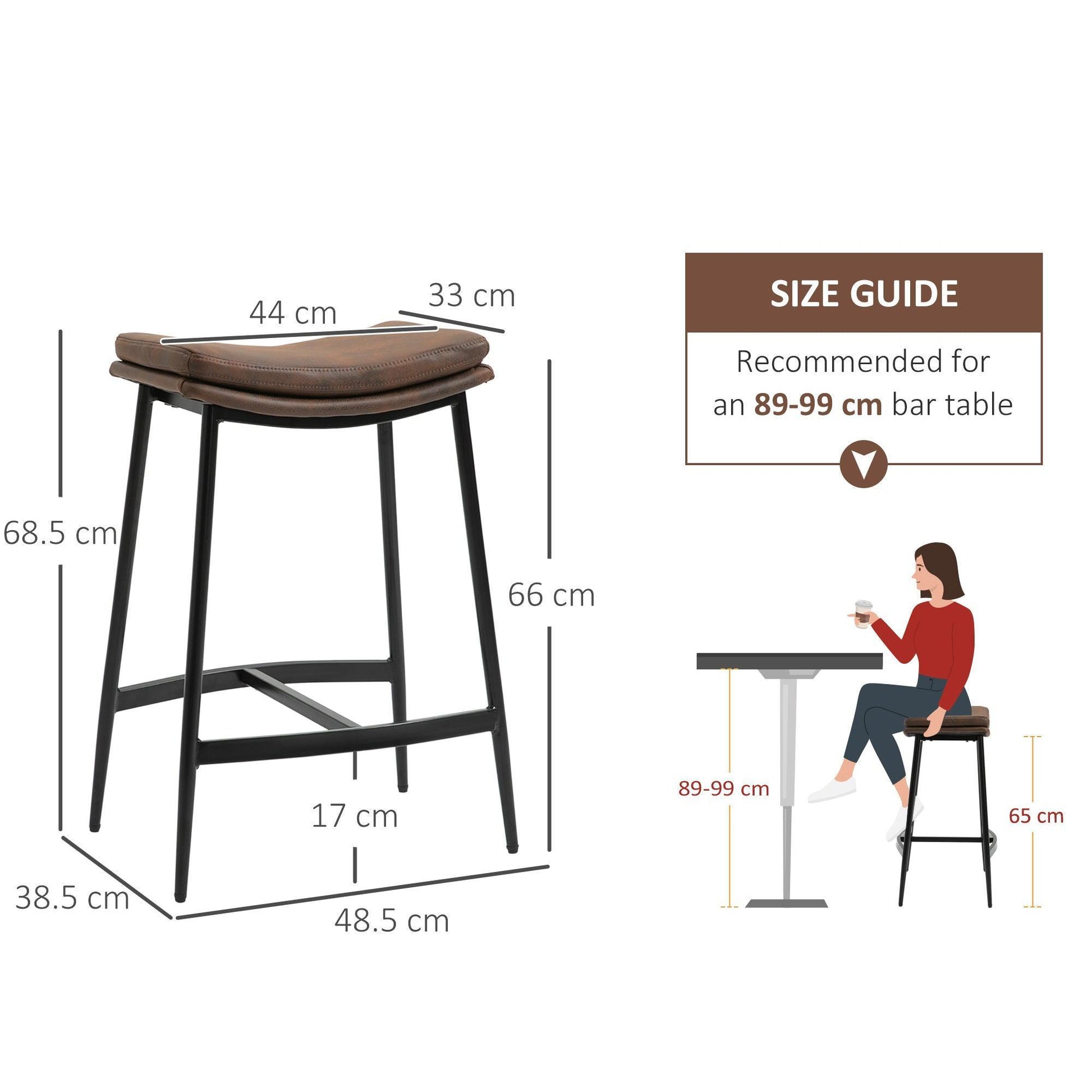 HOMCOM Breakfast Bar Stools Set, Microfibre Upholstered - ALL4U RETAILER LTD