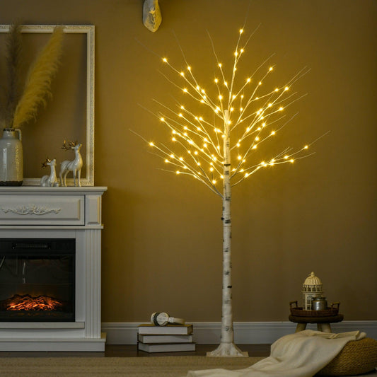HOMCOM Bright Birch Tree: 6ft White LED Lights - ALL4U RETAILER LTD
