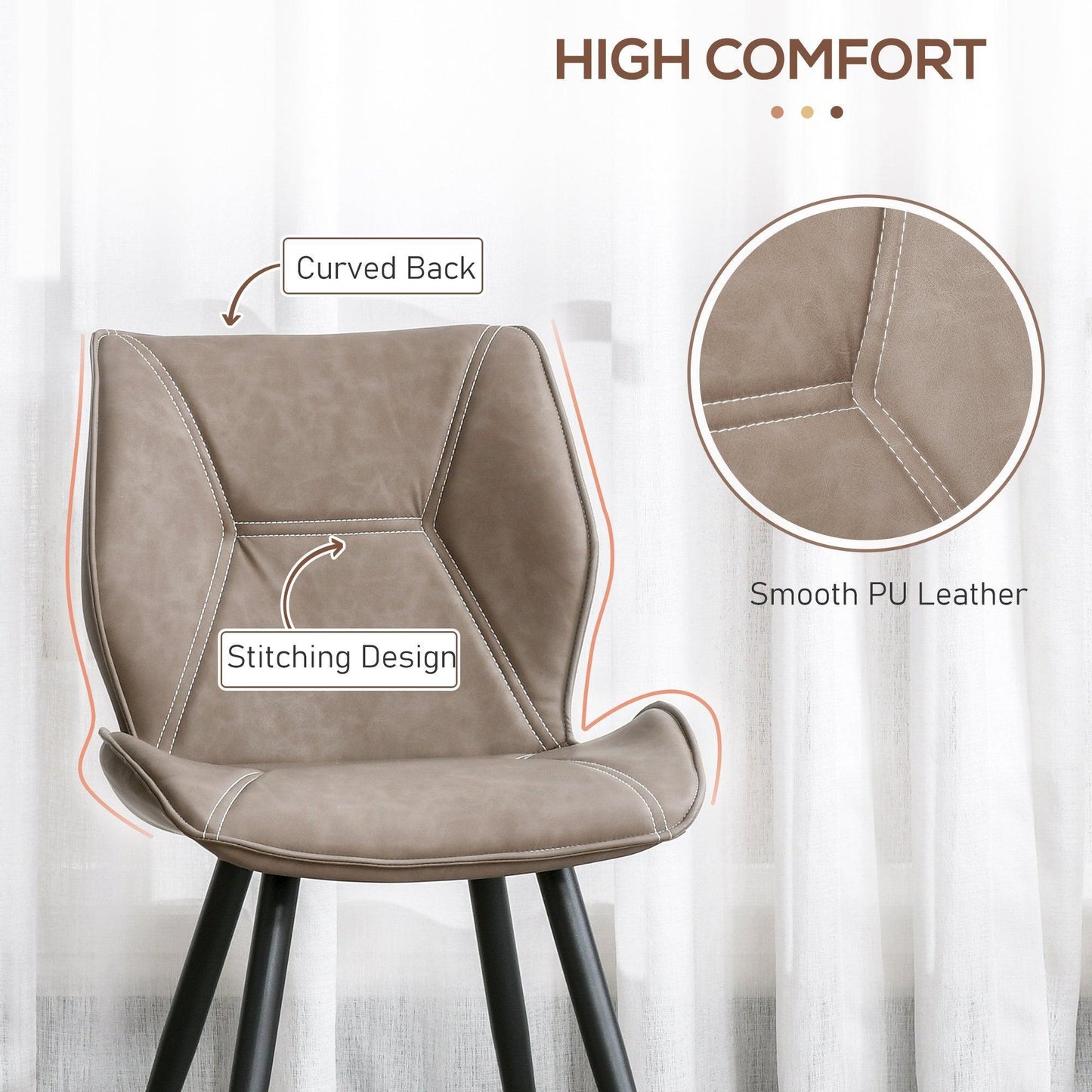 HOMCOM Brown Leather Dining Chairs - Set of 4 - ALL4U RETAILER LTD