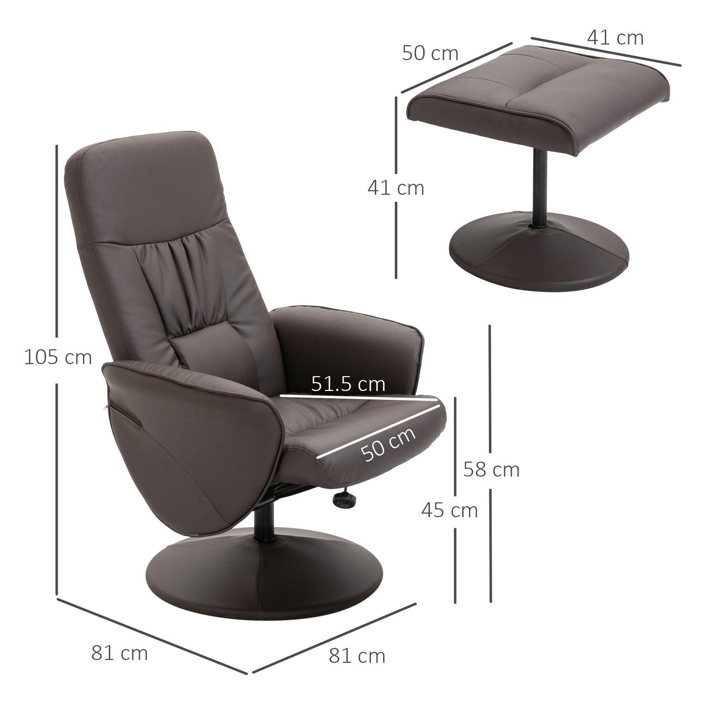 HOMCOM Brown Recliner Chair & Footstool - Comfy and Stylish - ALL4U RETAILER LTD