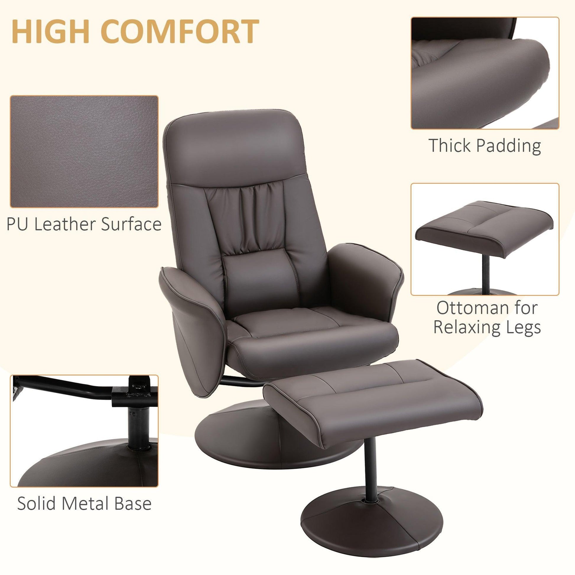 HOMCOM Brown Recliner Chair & Footstool - Comfy and Stylish - ALL4U RETAILER LTD