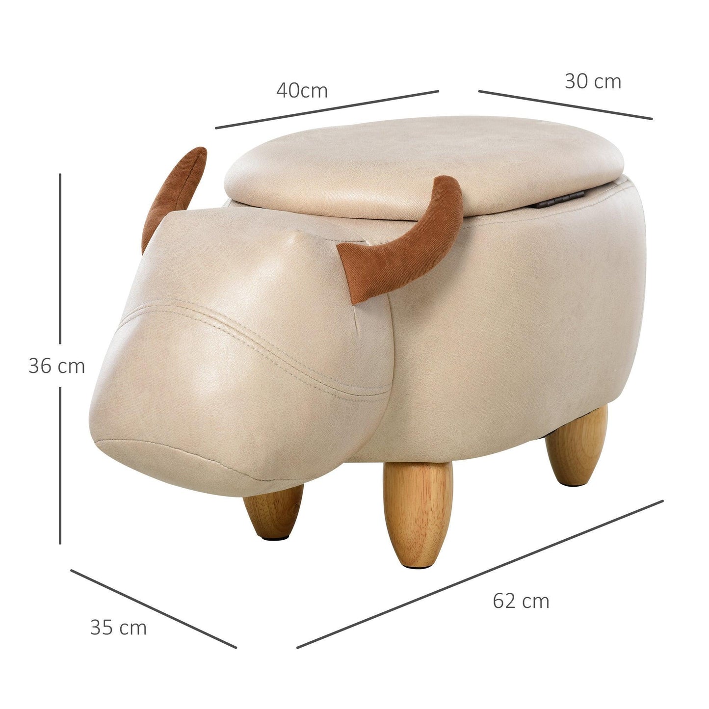 HOMCOM Buffalo Storage Stool: Cute Animal Ottoman - ALL4U RETAILER LTD